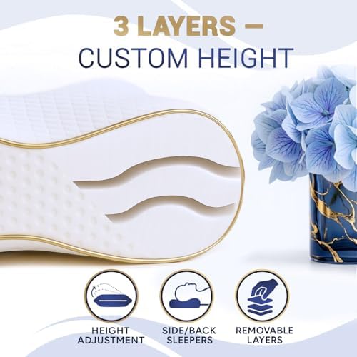 King Memory Foam Pillows 2-Pack – Ergonomic Cervical Pillow for Neck and Shoulder Pain – Medium Firm Contour Pillow for Side, Back, and Stomach Sleepers – CertiPUR-US Certified