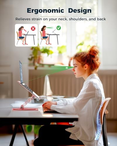 Aoviho 360° Rotating Laptop Stand for Desk | Adjustable, Foldable, Portable Aluminum Ergonomic Riser | Compatible with MacBook, Dell, HP & All Laptops 10-16 inch | Rose Gold