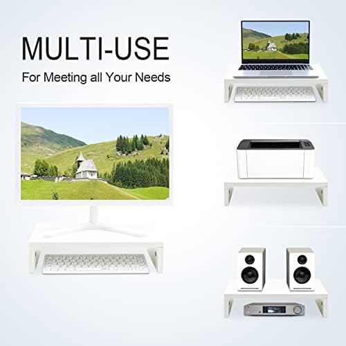 TEAMIX White Monitor Stand Riser for Desk, Small Computer/Laptop Stand Wood