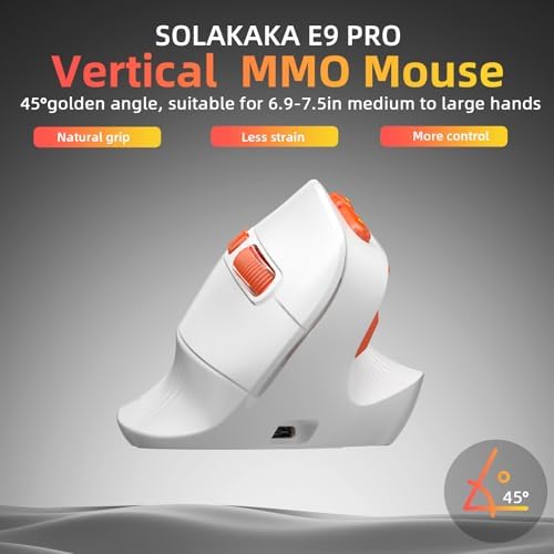 SOLAKAKA E9 PRO Ergonomic Vertical MMO Mouse with 8K Dongle, White