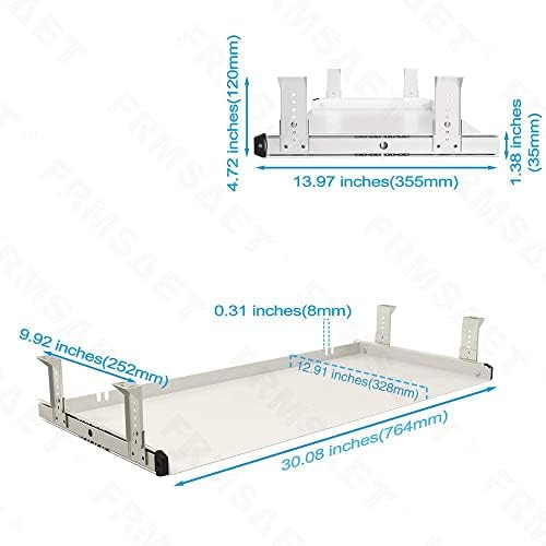 FRMSAET All-Metal 20/24/30 inch Under Desk Keyboard Tray (30 inch, White)