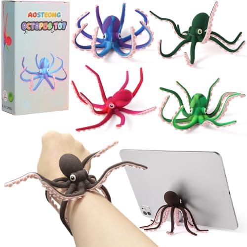 Octopus Fidget Toy with Suction Cups – Silicone Stress Relief and Sensory Play Desk Toy, Bendable Tentacles for Creative Poses, Portable Gift for Kids, Teens and Adults (1Pc-Brown)