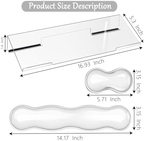 Gel Wrist Rest for Keyboard and Mouse Transparent Acrylic Tilted Keyboard Riser for Desktop Ergonomic Computer Keyboard Stand Holder for Desk Silicone Mouse Wrist Pad Support 60% 68% 75% White