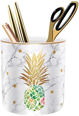 Large Capacity Colored Pencil Holder for Desk, Pineapple Pen Cup Holder, Pretty Office Accessories for Girls Women, Ceramic Organizers, Makeup Brush Holder for Home, Green Pineapple