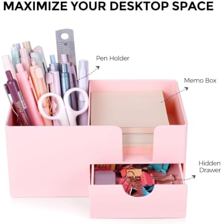 SKYDUE Small Desk Organizer with Sticky Notes Holder,Pen Holder for Desk