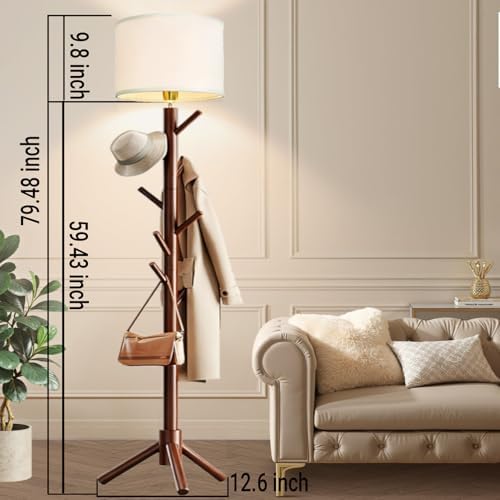 Floor Lamp with Coat Rack, 2-in-1 Entryway Standing Lamp with 7 Hooks, 3 Color Dimmable 78.8" Tall Lamps for Living Room Corner, Bedroom, Small Apartments & Foyers