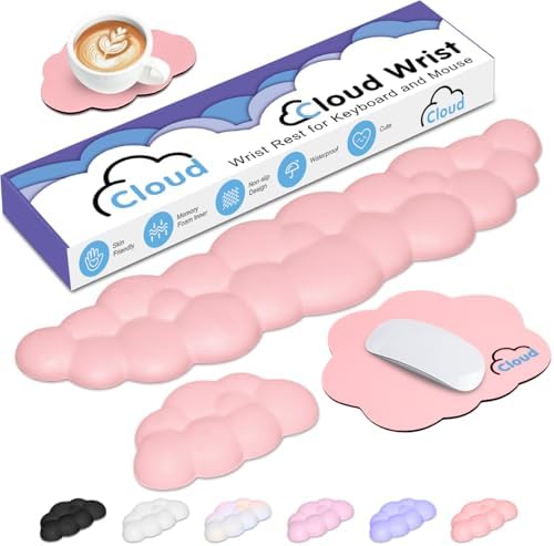 4 in 1 Ergonomic Leather Cloud Wrist Rest Keyboard and Mouse Pad & Coaster