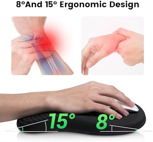 MEKASS Ergonomic Mouse Pad and Keyboard Wrist Rest Set, Super Soft Memory Foam Desk Wrist Support for Computer Keyboard, Non-Slip Arm Palm Rests Cushion for Typing Gaming Office Laptop Mac (Black)