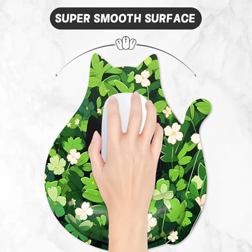 Ergonomic Mouse Pad with Wrist Rest, Cute Cat Memory Foam Padded Pain Relief Non-Slip Wrist Support Mouse Mat for Gaming Work Computer Laptop, Funny Office Supplies Desk Accessory, Cat in Leaf