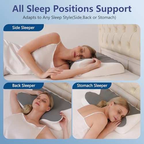 Cervical Neck Pillow for Neck Pain Relief, Ergonomic Contour Orthopedic Cooling Odorless Memory Foam Pillow, High-Density Slow Rebound, Support Side Back Stomach Sleepers with Washable Pillowcase