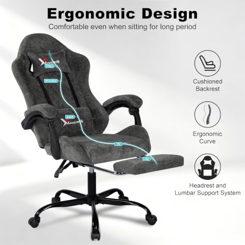 Gaming Chair for Adults, Ergonomic Computer Office Desk Chair with Footrest,Pocket Spring Cushion, Reclining High Back Silla Gamer for Home Office, Grey