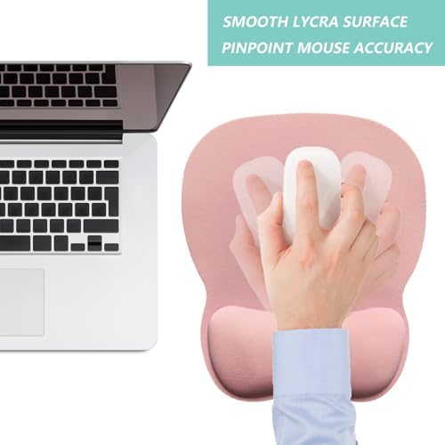 Mouse Pad with Wrist Support, Ergonomic Mousepad with Comfortable Memory Foam Wrist Rest Cushion, Relieve Wrist Pain, Non-Slip Rubber Base Gaming Mice Pad for Home Office Computer Laptop, Pink