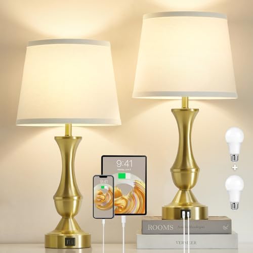 Luvkczc 22" Gold Table Lamps Set of 2 - Modern Luxury Bedside Lamps