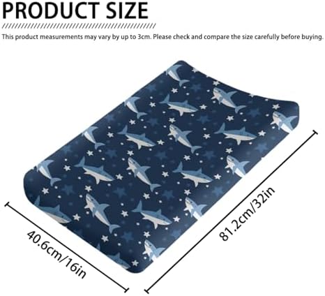 Cartoon Ocean Sharks Stars Animals Pattern Baby Changing Pad Cover, Unisex Sea Animals Nursery Diaper Changing Table Pad Mat Sheet for Boys Girls-16x32