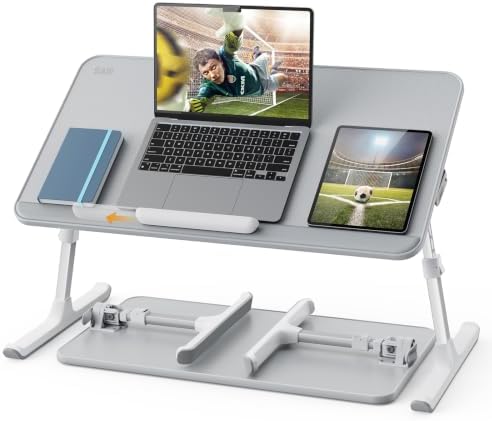 SAIJI Non-Slip Leather Laptop Bed Tray Table,Lap Desk with Laptop Stopper