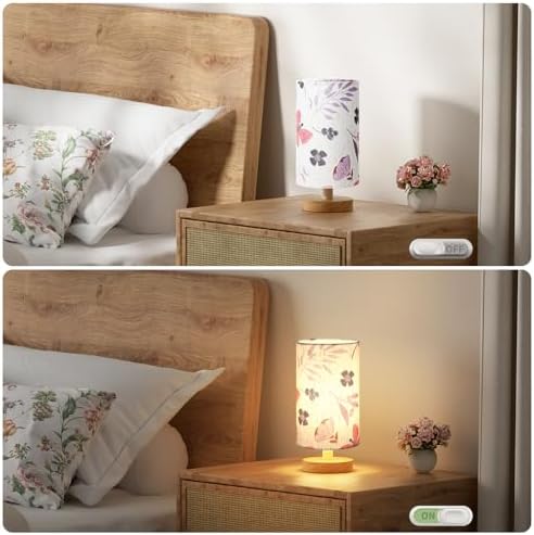 Fenmzee Small Table Lamps (Butterfly Cream Shade, 9" Inline Control)