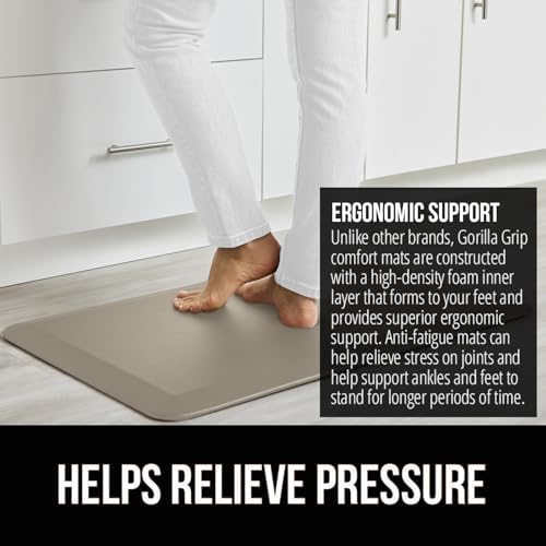 GORILLA GRIP Cushioned Antifatigue Kitchen Mat for Floor, 48x20, Taupe