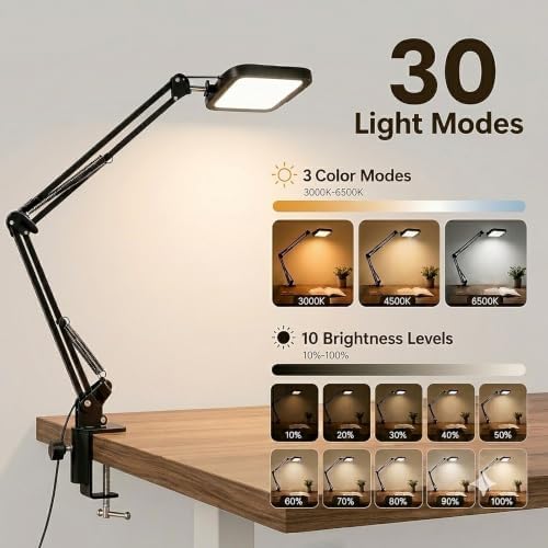 Eye-Caring Desk Lamp for Computer Video Calls with Adjustable Swing Arm