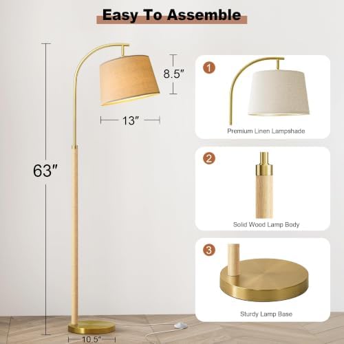 Real Wood Floor Lamps for Living Room Bedroom, 62" Mid Century Modern Lamp