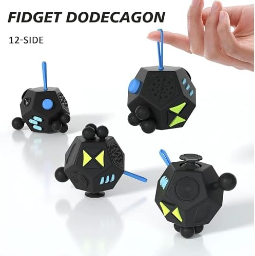 Fidget Dodecagon,12 Sided Fidget Toys Cube for Kids and Adults(A5 Black)