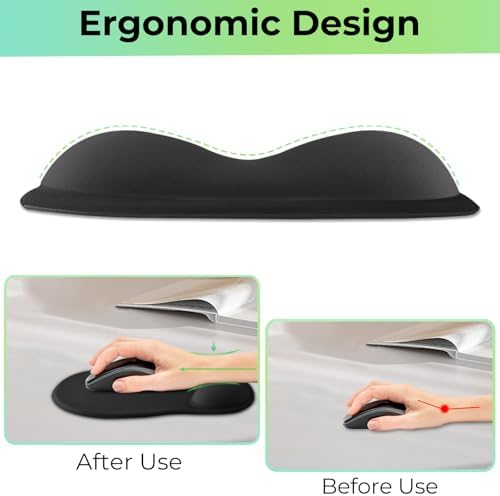 Gel Wrist Rest Mouse Pad, Ergonomic Mousepad with Wrist Support, Relieve Wrist Pain, Gaming Mousepad with Concave Design Cushion & Non-Slip PU Base, for Home Office Laptop Computer, Black