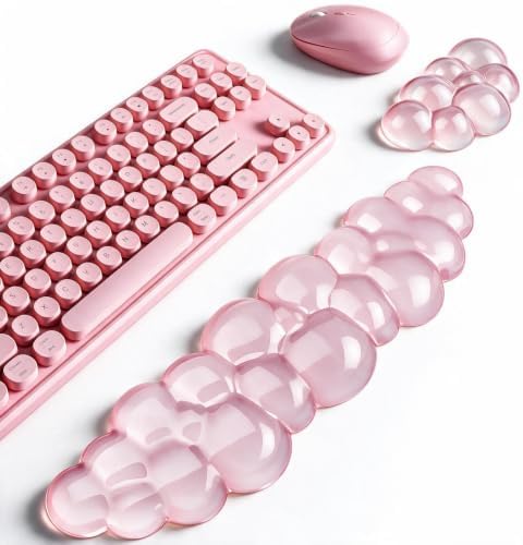 Cloud Keyboard and Mouse Wrist Rest Set, Clear Gel Keyboard Mouse Wrist Rest Support Pad for Typing Pain Relief, Cute Aesthetic Desk Decor Accessory for Home Office Dorm(Pink)