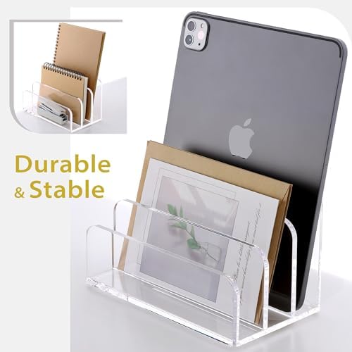 SANRUI Clear Acrylic Mail File Organizer Sorters for Desk, 3 slot Laddered
