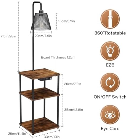 Floor Lamp with Table, Side Table with USB Charging Port and Outlet, Modern Bedside Nightstand End Table with Floor Light for Living Room, Bedroom, Guest Room, Bulb Included, 2 Pack