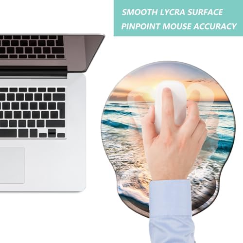 Mouse Pad with Wrist Support, Ergonomic Mouse Pad with Memory Foam Wrist Rest Cushion, Non-Slip Rubber Base Gaming Mice Pad for Home Office Computer Laptop, Beach