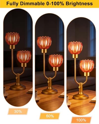 Flower Table Lamp Vintage Pink Glass Lamp Dimmable 2 Bulbs Included