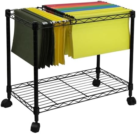 Oceanstar Portable 1-Tier Metal Rolling File Cart, Black,24 in