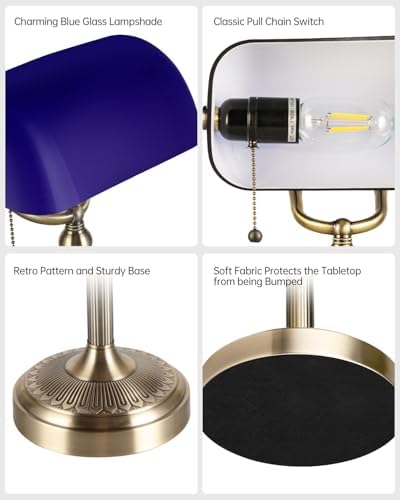 Blue Glass Bankers Desk Lamp,Plug in