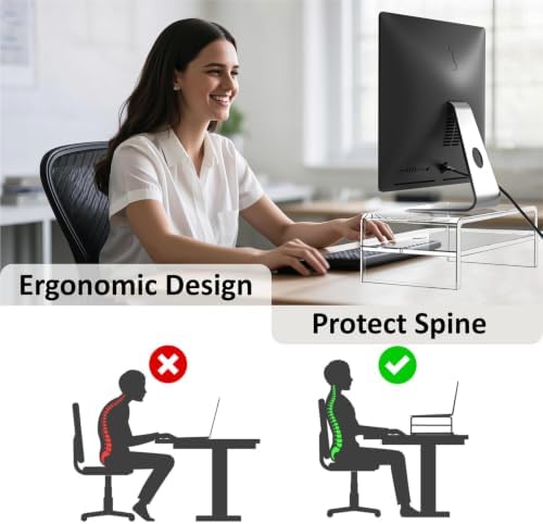 Egchi Acrylic Monitor Stand Riser, 2 Tier Clear Computer Monitor Stand for Home Office Business, PC Desk Stand Monitor Riser for Keyboard Storage, Laptop, Printer and TV Screen -12x7.2x5.12 inches