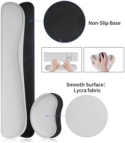 Bloss Leather Desk Pad and Keyboard Wrist Rest, Large Mouse Pad + Keyboard Pad+Mouse Wrist Support, Non-Slip Desk Mat Protector for Office, Home(31.5×15.7 Inches, Light Grey)