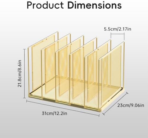 File Organizer for Desk, 5-Section Vertical File Sorter, Paper Holder Organizer Standing Metal File Folder for Office Home Classroom, Gold