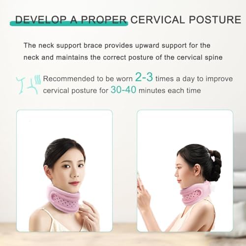 Neck Support Brace, Soft Foam Cervical Collar, Breathable Adjustable Neck Brace for Neck Pain and Support, Women and Men Cervical Spine Pressure Relief, Keep Vertebrae Stable and Aligned (Pink)