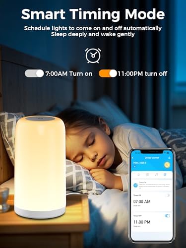 VOLIVO Smart Touch Bedside Lamp, Bluetooth App Control, Dimmable & Timer