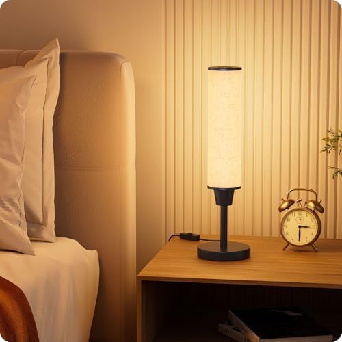 Nukanu Table Lamp with Remote,Black,Linen lampshade