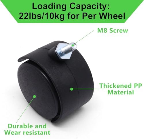 1 Inch Stem Swivel Casters Set of 4, M8 Threaded Stem Swivel Caster Wheels, 360° Rotation Heavy Duty Replacement Castors for Furniture Table Drawer Cabinet Plant Shelf Chair Wheels (Black)