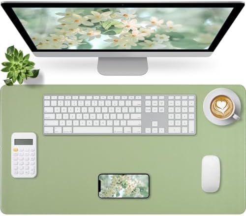 Green Leather Desk Mat with Stitched Edges 35.4" × 15.7", Large Mouse Pad