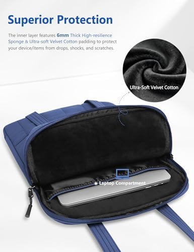 HYZUO 13.3-14 Inch Puffy Laptop Case Sleeve Padded Handbag, Navy Blue