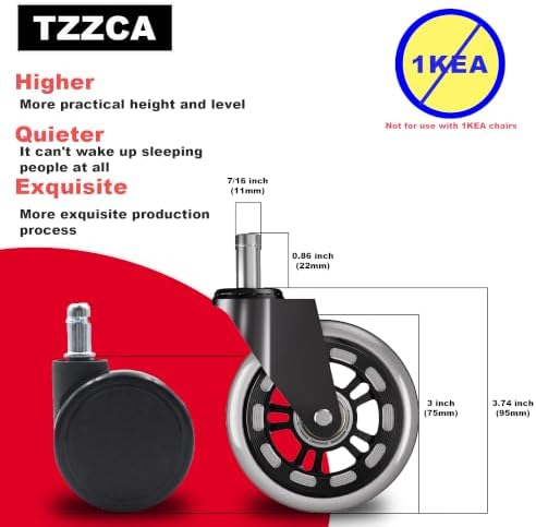Office Chair Wheels Replacement Rubber Chair Casters Heavy Duty