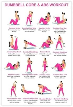 Dumbbell Abs Core Workout Beginner Ab Exercise Chart Dumbbell Core Workout at Home Home Gym Canvas Poster Bedroom Decor Room Decor Unframe 16x24inch