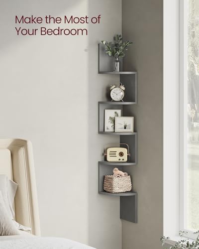 VASAGLE Corner Shelf Wall Mount, 5-Tier Floating Corner Bookshelf