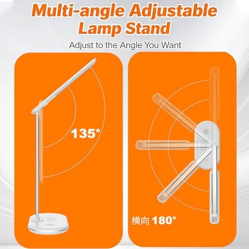 AYI Adjustable Neck Desk Lamp with Charging Station, Dimmable Touch Control LED Light, 3 Color Modes, 120° Wide Angle Lighting for Home Office Bedroom, HYT2096 White.