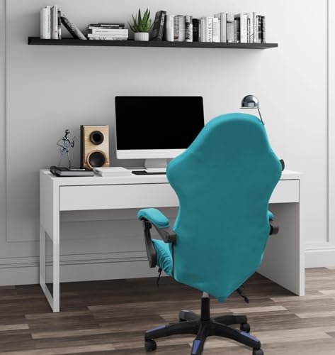 Gaming Chair Cover Set with Armrest Covers, Stretch Ruffled Slipcover for Racing Office Computer Reclining Chairs (Peacock Blue)