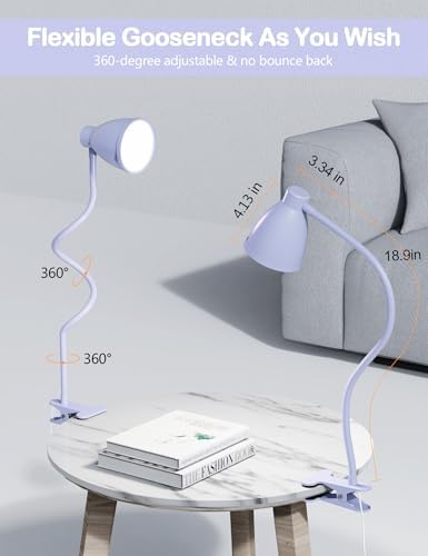 BOHON Desk Lamp with Clamp Clip on Light 5 Color 10 Brightness Lilac Purple