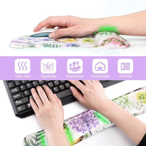 Keyboard Pad Wrist Rest Mouse Pad, ToLuLu Gel Ergonomic Mouse Pads for Computer Laptop Office, Mousepad Keyboard Wrist Support Memory Foam for Easy Typing & Pain Relief, Purple Floral Yellow Butterfly