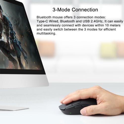 zelotes Gaming Wireless Mouse, Bluetooth Rechargeable with 9 Programmable Buttons,Ultra-Light 60g, 24,000 DPI, BT/USB 2.4G / Type-C, Ergonomic Optical Mouse for Laptop, PC,Office and Gamers (Black)
