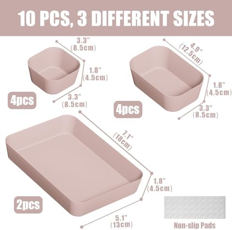 Drawer Organizers Bins 10 PCS for Bathroom Makeup Desk Office